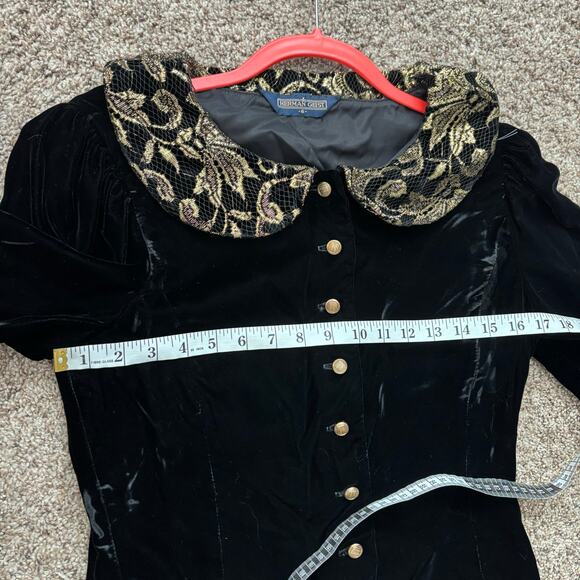 VTG Herman Geist Peter Pan Black Velvet Gold Lace Sz 6 Vintage - Picture 9 of 9